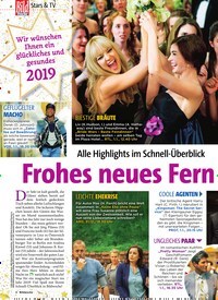 Titelbild der Ausgabe 52/2018 von Stars & TV: Alle Highlights im Schnell-Überblick: Frohes neues Fernseh-Jahr. Zeitschriften als Abo oder epaper bei United Kiosk online kaufen.
