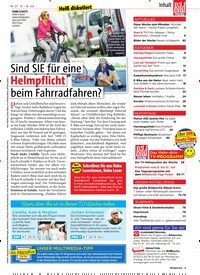 Titelbild der Ausgabe 27/2019 von Heiß diskutiert: Sind SIE für eine Helmpflicht beim Fahrradfahren?. Zeitschriften als Abo oder epaper bei United Kiosk online kaufen.