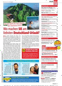Titelbild der Ausgabe 34/2019 von Wo machen SIE am liebsten Deutschland-Urlaub?. Zeitschriften als Abo oder epaper bei United Kiosk online kaufen.