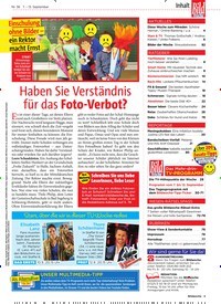 Titelbild der Ausgabe 36/2019 von Haben Sie Verständnis für das Foto-Verbot?. Zeitschriften als Abo oder epaper bei United Kiosk online kaufen.
