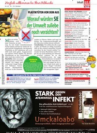 Titelbild der Ausgabe 42/2019 von PLASTIKTÜTEN VOR DEM AUS: Worauf würden SIE der Umwelt zuliebe noch verzichten?. Zeitschriften als Abo oder epaper bei United Kiosk online kaufen.