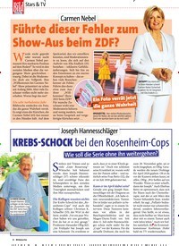 Titelbild der Ausgabe 42/2019 von Stars & TV: Carmen Nebel: Führte dieser Fehler zum Show-Aus beim ZDF?. Zeitschriften als Abo oder epaper bei United Kiosk online kaufen.