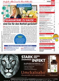 Titelbild der Ausgabe 11/2020 von Herzlich willkommen bei Ihrer Bildwoche: QUARANTÄNE ZU HAUSE - sind Sie für den Notfall gerüstet?. Zeitschriften als Abo oder epaper bei United Kiosk online kaufen.