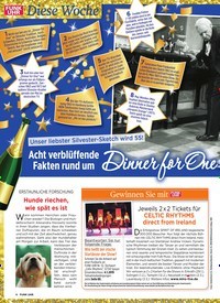 Titelbild der Ausgabe 52/2018 von Diese Woche: Unser liebster Silvester-Sketch wird 55!: Acht verblüffende Fakten rund um: Dinner for One. Zeitschriften als Abo oder epaper bei United Kiosk online kaufen.