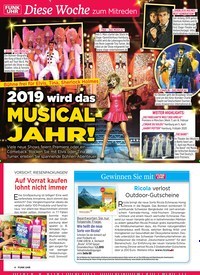 Titelbild der Ausgabe 4/2019 von Diese Woche zum Mitreden: Bühne frei für Elvis, Tina, Sherlock Holmes: 2019 wird das Musical-JAHR!. Zeitschriften als Abo oder epaper bei United Kiosk online kaufen.