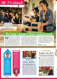 Titelbild der Ausgabe 6/2019 von TV-Aktuell: lotte am Bauhaus: Sie folgt unbeirrt ihrer Leidenschaft. Zeitschriften als Abo oder epaper bei United Kiosk online kaufen.