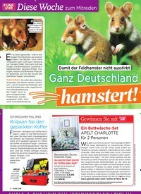 Titelbild der Ausgabe 14/2019 von Diese Woche zum Mitreden: Damit der Feldhamster nicht ausstirbt: Ganz Deutschland hamstert!. Zeitschriften als Abo oder epaper bei United Kiosk online kaufen.