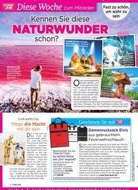 Titelbild der Ausgabe 18/2019 von Diese Woche zum Mitreden: Kennen Sie diese schon? Naturwunder. Zeitschriften als Abo oder epaper bei United Kiosk online kaufen.