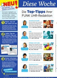 Titelbild der Ausgabe 24/2019 von Diese Woche besser fernsehen: Die Top-Tipps Ihrer FUNK UHR-Redaktion. Zeitschriften als Abo oder epaper bei United Kiosk online kaufen.