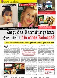 Titelbild der Ausgabe 47/2019 von Crime-Geschichte: Zeigt das Fahndungsfoto gar nicht die echte Rebecca?. Zeitschriften als Abo oder epaper bei United Kiosk online kaufen.