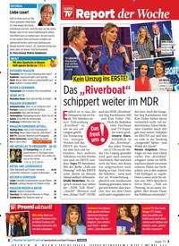 Titelbild der Ausgabe 22/2019 von Report der Woche: Kein Umzug ins ERSTE! Das „Riverboat“ schippert weiter im MDR. Zeitschriften als Abo oder epaper bei United Kiosk online kaufen.