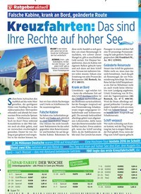 Titelbild der Ausgabe 32/2019 von Ratgeber aktuell: Falsche Kabine, krank an Bord, geänderte Route: Kreuzfahrten: Das sind Ihre Rechte auf hoher See. Zeitschriften als Abo oder epaper bei United Kiosk online kaufen.