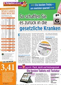 Titelbild der Ausgabe 13/2020 von Ratgeber aktuell So schaffen Sie es zurück in die gesetzliche Kranken kasse. Zeitschriften als Abo oder epaper bei United Kiosk online kaufen.