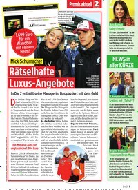 Titelbild der Ausgabe 2/2020 von Promis aktuell: Mick Schumacher: Rätselhafte Luxus-Angebote. Zeitschriften als Abo oder epaper bei United Kiosk online kaufen.