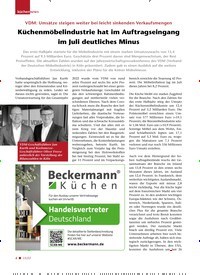 Titelbild der Ausgabe 15/2022 von Küchenmöbelindustrie hat im Auftragseingang im Juli deutliches Minus. Zeitschriften als Abo oder epaper bei United Kiosk online kaufen.
