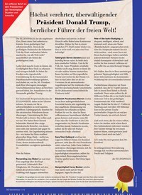 Titelbild der Ausgabe 11/2019 von Höchst verehrter, überwältigender Präsident Donald Trump, herrlicher Führer der freien Welt!. Zeitschriften als Abo oder epaper bei United Kiosk online kaufen.