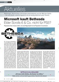 Titelbild der Ausgabe 11/2020 von Aktuelles: Microsoft kauft Bethesda: Elder Scrolls 6 & Co. nicht für PS5?. Zeitschriften als Abo oder epaper bei United Kiosk online kaufen.