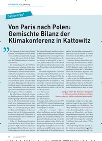 Titelbild der Ausgabe 1/2019 von Gastbeitrag*: Von Paris nach Polen: Gemischte Bilanz der Klimakonferenz in Kattowitz. Zeitschriften als Abo oder epaper bei United Kiosk online kaufen.