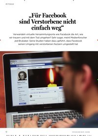 Titelbild der Ausgabe 5/2018 von IM FOKUS: „Für Facebook sind Verstorbene nicht einfach weg“. Zeitschriften als Abo oder epaper bei United Kiosk online kaufen.
