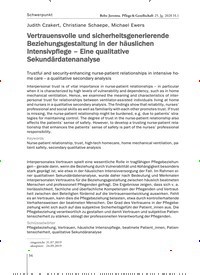 Titelbild der Ausgabe 1/2020 von Vertrauensvolle und sicherheitsgenerierende Beziehungsgestaltung in der häuslichen Intensivpflege - Eine qualitative Sekundärdatenanalyse. Zeitschriften als Abo oder epaper bei United Kiosk online kaufen.