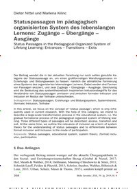 Titelbild der Ausgabe 4/2019 von Dieter Nittel und Marlena Kilinc: Statuspassagen im pädagogisch organisierten System des lebenslangen Lernens: Zugänge – Übergänge – Ausgänge. Zeitschriften als Abo oder epaper bei United Kiosk online kaufen.