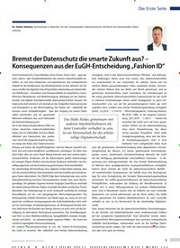 Titelbild der Ausgabe 34/2019 von Bremst der Datenschutz die smarte Zukunft aus? – Konsequenzen ausder Eu GH-Entscheidung „Fashion ID“. Zeitschriften als Abo oder epaper bei United Kiosk online kaufen.