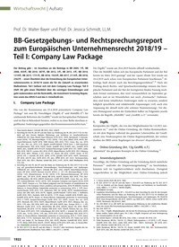 Titelbild der Ausgabe 34/2019 von Aufsatz: BB-Gesetzgebungs- und Rechtsprechungsreport zum Europäischen Unternehmensrecht 2018/19 – Teil I: Company Law Package. Zeitschriften als Abo oder epaper bei United Kiosk online kaufen.