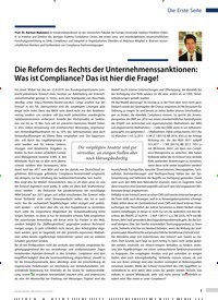 Titelbild der Ausgabe 39/2019 von Die Erste Seite: Die Reform des Rechts der Unternehmenssanktionen: Was ist Compliance? Das ist hier die Frage!. Zeitschriften als Abo oder epaper bei United Kiosk online kaufen.