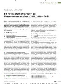 Titelbild der Ausgabe 40/2019 von Aufsatz: Prof. Dr. Markus Gehrlein, RiBGH: BB-Rechtsprechungsreport zur Unternehmensinsolvenz 2018/2019 – Teil I. Zeitschriften als Abo oder epaper bei United Kiosk online kaufen.