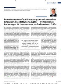 Titelbild der Ausgabe 42/2019 von Die Erste Seite: Referentenentwurf zur Umsetzung der elektronischen Finanzberichterstattung nach ESEF –Weitreichende Änderungen für Unternehmen, Aufsichtsrat und Prüfer. Zeitschriften als Abo oder epaper bei United Kiosk online kaufen.
