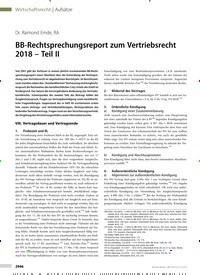 Titelbild der Ausgabe 50/2019 von BB-Rechtsprechungsreport zum Vertriebsrecht 2018 – Teil II. Zeitschriften als Abo oder epaper bei United Kiosk online kaufen.