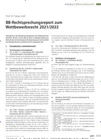 Titelbild der Ausgabe 42/2022 von BB-Rechtsprechungsreport zum Wettbewerbsrecht 2021/2022. Zeitschriften als Abo oder epaper bei United Kiosk online kaufen.