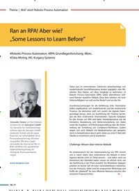 Titelbild der Ausgabe 4/2019 von Ran an RPA! Aber wie? „Some Lessons to Learn Before“. Zeitschriften als Abo oder epaper bei United Kiosk online kaufen.