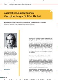 Titelbild der Ausgabe 1/2020 von Automatisierungsplattformen: Champions League für BPM, RPA & KI. Zeitschriften als Abo oder epaper bei United Kiosk online kaufen.