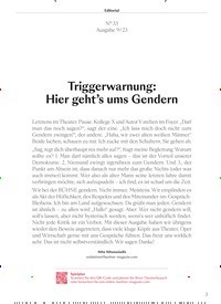Titelbild der Ausgabe 9/2023 von Triggerwarnung: Hier geht’s ums Gendern. Zeitschriften als Abo oder epaper bei United Kiosk online kaufen.