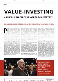 Titelbild der Ausgabe 4/2022 von VALUE-INVESTING – ZUKAUF NACH DEM VORBILD BUFFETTS?. Zeitschriften als Abo oder epaper bei United Kiosk online kaufen.