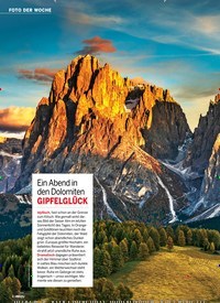 Titelbild der Ausgabe 33/2018 von FOTO DER WOCHE: Ein Abend in den Dolomiten: GIPFELGLÜCK. Zeitschriften als Abo oder epaper bei United Kiosk online kaufen.