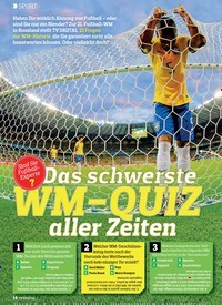Titelbild der Ausgabe 13/2018 von SPORT: Das Schwerste Wm-Quiz Aller Zeiten. Zeitschriften als Abo oder epaper bei United Kiosk online kaufen.