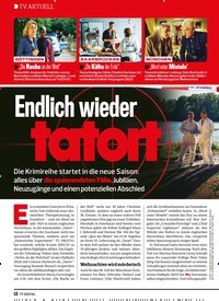 Titelbild der Ausgabe 18/2022 von Endlich wieder tatort. Zeitschriften als Abo oder epaper bei United Kiosk online kaufen.