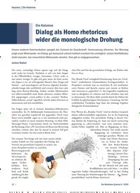 Titelbild der Ausgabe 2/2020 von Die Kolumne:Dialog als Homo rhetoricus wider die monologische Drohung. Zeitschriften als Abo oder epaper bei United Kiosk online kaufen.