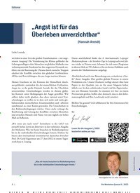 Titelbild der Ausgabe 2/2022 von „Angst ist für das Überleben unverzichtbar“ (Hannah Arendt). Zeitschriften als Abo oder epaper bei United Kiosk online kaufen.