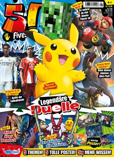 Titelbild der Ausgabe 8/2025 von 5!. Diese Zeitschrift und viele weitere Jugendzeitschriften und Kinderzeitschriften als Abo oder epaper bei United Kiosk online kaufen.