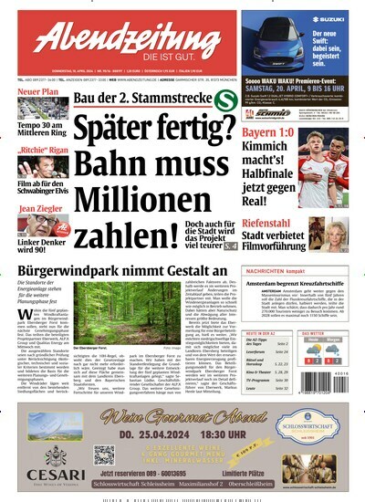 Titelbild der Ausgabe 90/2024 von Abendzeitung München. Diese Zeitschrift und viele weitere Zeitungsabos als Abo oder epaper bei United Kiosk online kaufen.