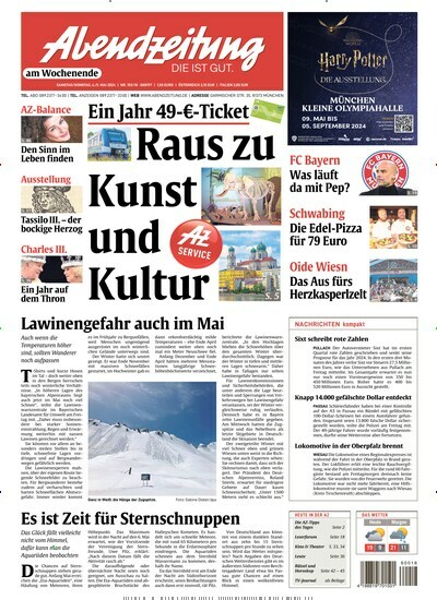 Titelbild der Ausgabe 103/2024 von Abendzeitung München. Diese Zeitschrift und viele weitere Zeitungsabos als Abo oder epaper bei United Kiosk online kaufen.