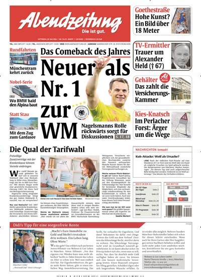 Titelbild der Ausgabe 113/2026 von Abendzeitung München. Diese Zeitschrift und viele weitere Zeitungsabos als Abo oder epaper bei United Kiosk online kaufen.