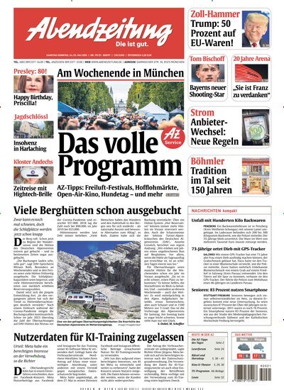 Titelbild der Ausgabe 119/2025 von Abendzeitung München. Diese Zeitschrift und viele weitere Zeitungsabos als Abo oder epaper bei United Kiosk online kaufen.