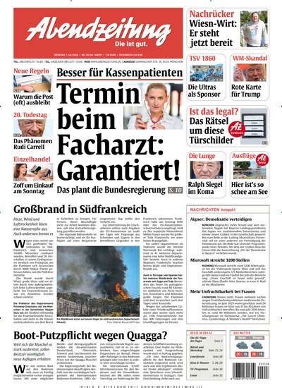 Titelbild der Ausgabe 152/2026 von Abendzeitung München. Diese Zeitschrift und viele weitere Zeitungsabos als Abo oder epaper bei United Kiosk online kaufen.