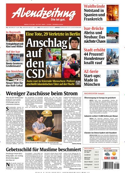 Titelbild der Ausgabe 169/2026 von Abendzeitung München. Diese Zeitschrift und viele weitere Zeitungsabos als Abo oder epaper bei United Kiosk online kaufen.