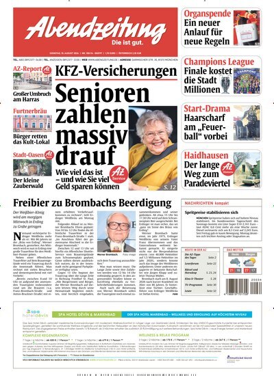 Titelbild der Ausgabe 188/2026 von Abendzeitung München. Diese Zeitschrift und viele weitere Zeitungsabos als Abo oder epaper bei United Kiosk online kaufen.