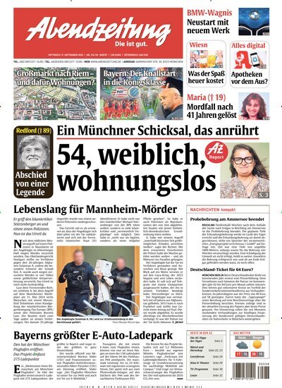 Titelbild der Ausgabe 214/2025 von Abendzeitung München. Diese Zeitschrift und viele weitere Zeitungsabos als Abo oder epaper bei United Kiosk online kaufen.